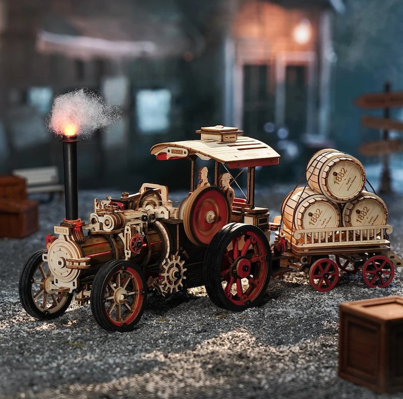 ROKR Steam Engine 3D Wooden Puzzle Robotime DIY Mechanical Model Kit ...
