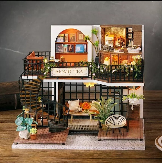Kit de maquette l'inventaire en bois bricolage, maison de salon de thé japonais, maisons à beurre avec meubles, décoration d'intérieur légère, cadeaux d'anniversaire pour amis, nouveau  15