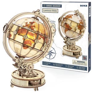 ROKR Luminous Globe 3D Wooden Puzzle Robotime DIY Mechanical Model Kit Earth Model Handcraft Gift Home Decoration