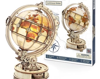 ROKR Lichtgevende Wereldbol 3D Houten Puzzel Robotime DIY Mechanische Modelkit Aarde Model Handwerk Cadeau Woondecoratie:
