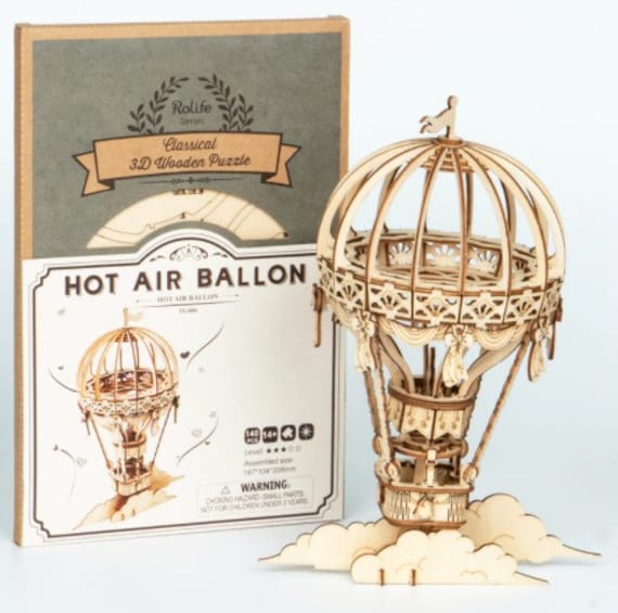ROBOTIME Kit de rompecabezas 3D de madera con globo de madera, kits de manualidades para construir regalos STEM para niños y adultos ROBOTIME Kit de rompecabezas 3D de madera con globo de madera, kits de manualidades para construir regalos STEM para niños y adultos