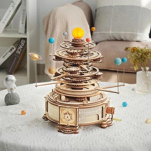 ROKR Mechanical Orrery 3D Wooden Puzzle Robotime DIY Mechanical Model Kit Music Solar System Model Handcraft Gift