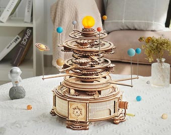 ROKR Mechanische Orrery 3D Holz Puzzle DIY Mechanisches Modell Kit Musik Sonnensystem Modell Handwerk Geschenk