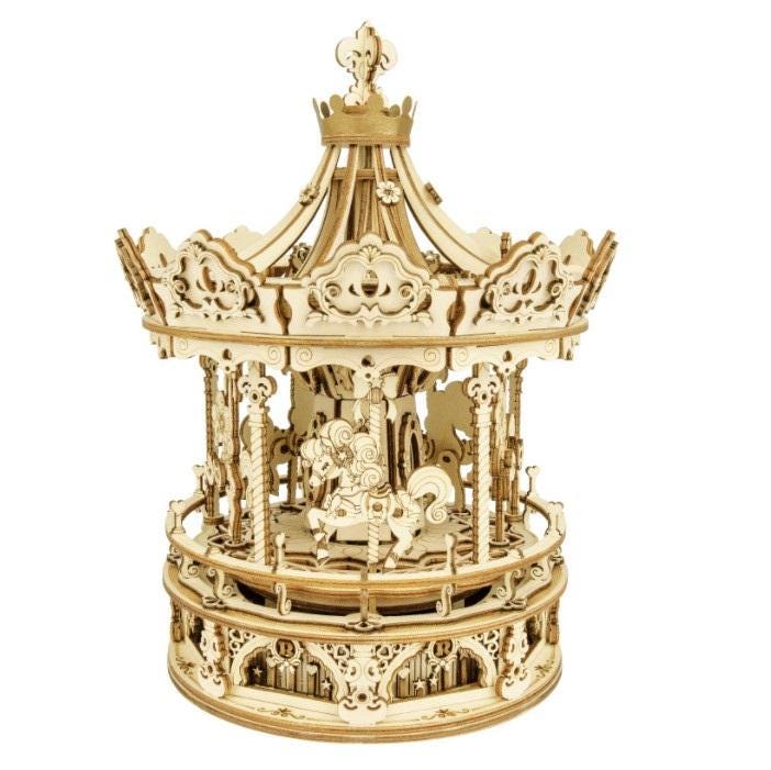 ROKR Romantic Carousel 3D Wooden Puzzle Robotime DIY Mechanical Model Kit Music Box Handcraft Gift
