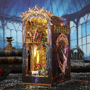 Pandora’s Box DIY Book Nook Bookshelf Insert Wooden Furniture Decor Miniature Dollhouse 3D Wooden puzzle DIY Wooden Model Kit
