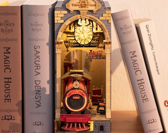 Time Travel Rolife DIY Book Nook Bookshelf Insert Wooden Furniture Decor Miniature Dollhouse 3D Wooden puzzle DIY Wooden Model Kit