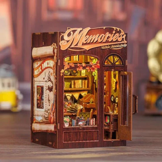 Memories Music Bookshop DIY Book Nook Kit, Miniature Wooden