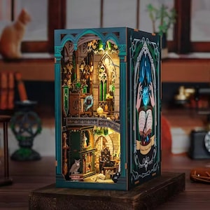 Darkness Common Room DIY Book Nook Bookshelf Insert Dust Cover Wooden Decor Miniature Dollhouse 3D Wooden puzzle DIY Wooden Model Kit