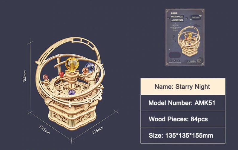 Rokr Boîte à Musique Kit de Modelisme Adulte,Puzzle 3D en Bois Nuit
