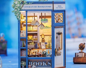 Literature Bookstore DIY Book Nook Kit, Miniature Wooden Dollhouse