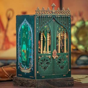 The Darkness Herbarium DIY Book Nook Bookshelf Insert Dust Cover Wooden Decor Miniature Dollhouse 3D Wooden puzzle DIY Wooden Model Kit