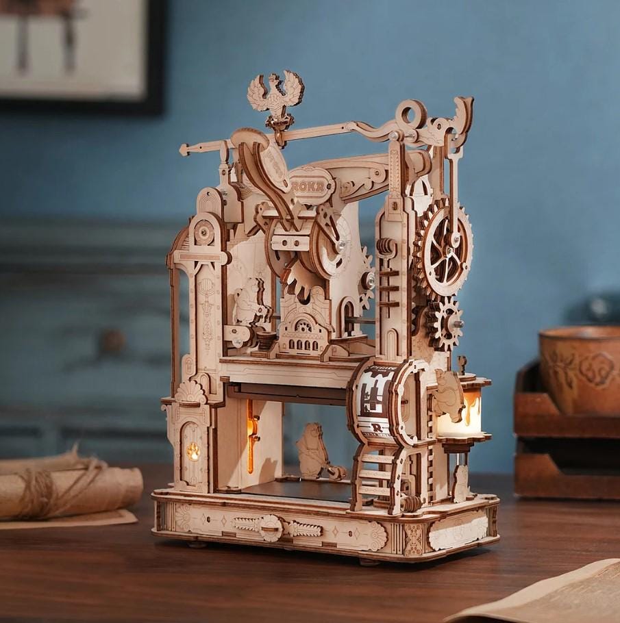 ROKR Classic Printing Press 3D Wooden Puzzle Robotime DIY Mechanical Model Kit Handcraft Gift Home Decoration