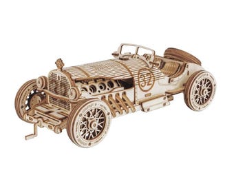 ROKR Grandprix Auto 3D Holzpuzzle 1:16 Retro Auto DIY Holzmodellbausatz Basteln Geschenk