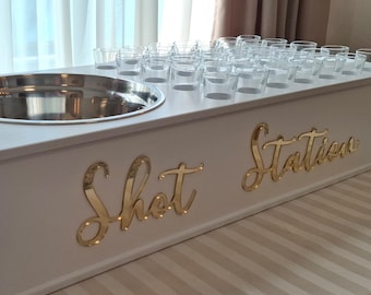 Estación de chupitos para bodas / Bandeja para barra de tequila con cubitera / Soporte de madera para 35 vasos