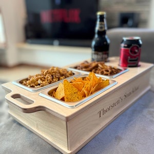 Personalized Couchbar with 3 Snack Bowls - Drink and Snack Holder for Sofa - Durable and Easy to Clean - Perfect Gift for Movie Night