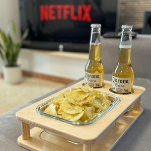 Wooden Couchbar – Drink and Snack Holder for the Sofa - Snack bar - Couchbutler - Sofa Bar With large bowl - Perfect Gift - Movie Night