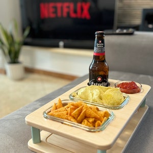 Couchbar – Wooden Drink and Snack Holder for the Sofa - Snack bar - Couchbutler  -Sofa Bar (2 Slots, 2 Bowls)