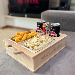 Personalized Couchbar Box Drink and Snack Holder for Sofa - Snack bar - Couchbutler -  World's Greatest Dad  - Perfect Gift - Movie Night