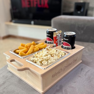 Gepersonaliseerde Couchbar Box Drank- en snackhouder voor op de bank - Snackbar - Couchbutler - 's werelds beste vader - perfect cadeau - filmavond
