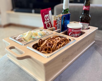 Personalized Couchbar Box Drink and Snack Holder for Sofa - Snack bar - Couchbutler -  Style Snack Box - Perfect Gift - Movie Night