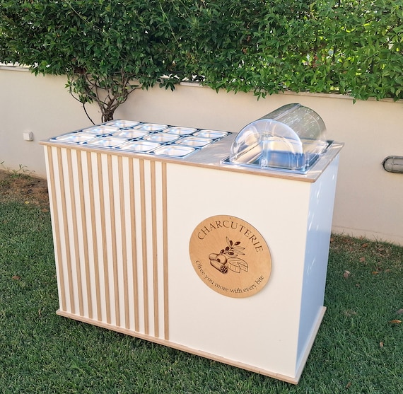 Foldable Mobile Charcuterie Cart – Collapsible Food Display Table on Wheels – Wedding Bar for Events & Pop-Up Markets - Complete Set with GN