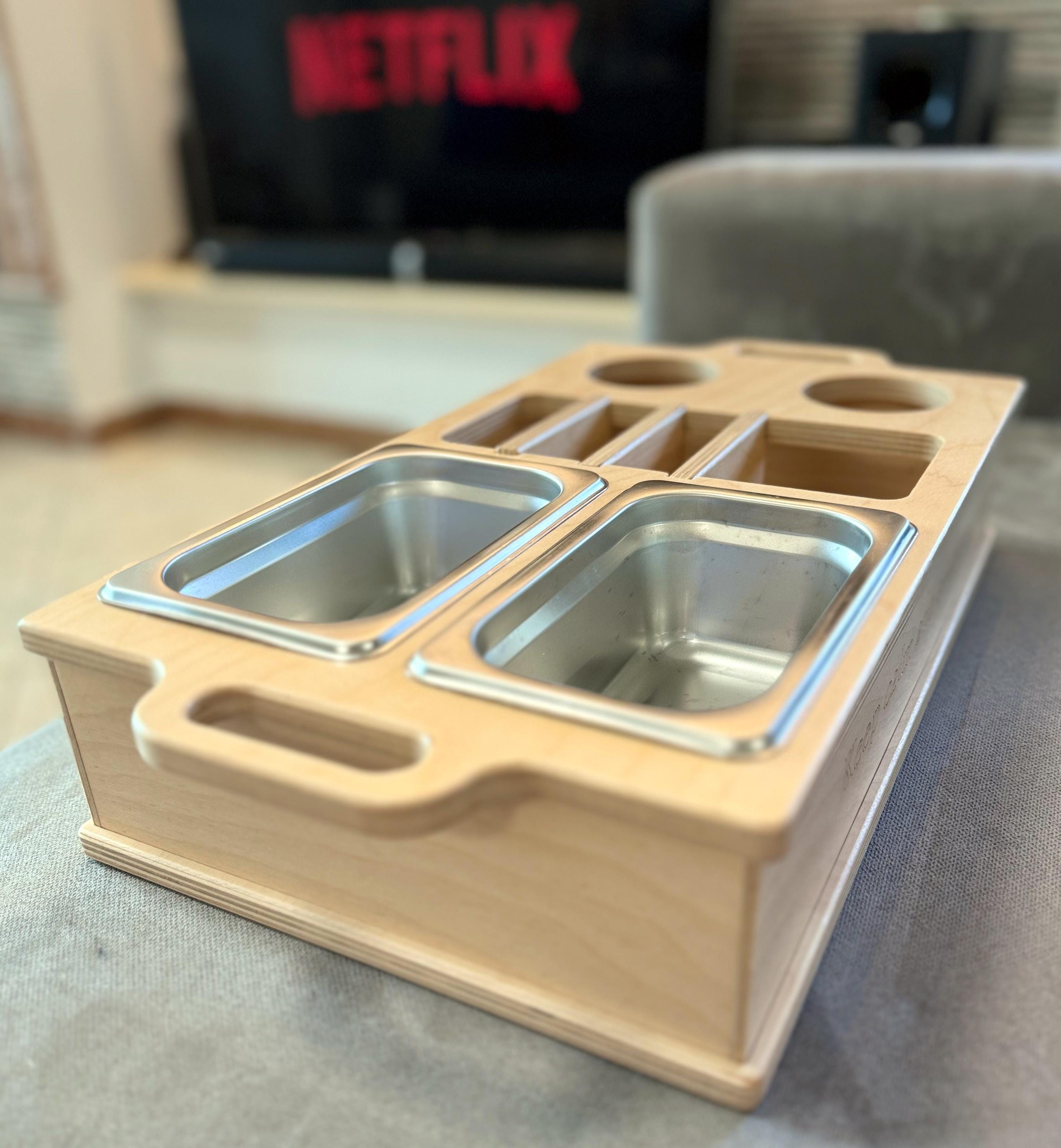 Couchbar Snackbox aus Holz mit Getränkehaltern & Snackschalen - Sofa Tablett mit Handyhalter - Snacktablett für Couch & Bett - Sofa Butler - Snackbar für die Couch - Couch Tablett