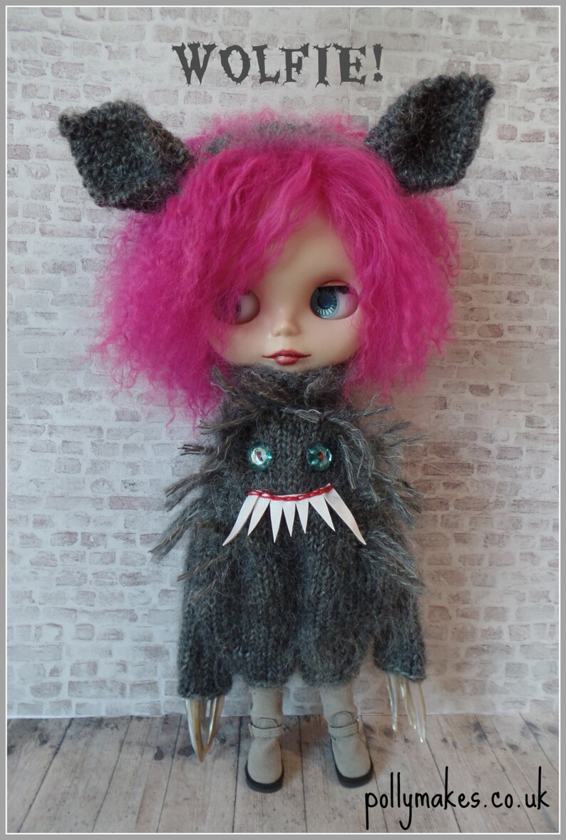 PDF knitting pattern Werewolf suit and headband for 12 Blythe image 1