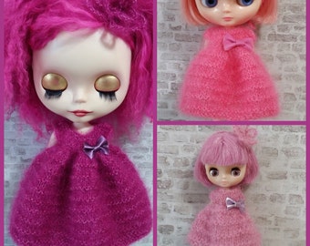 PDF knitting pattern - Candy Floss dress and flower headband for 12" Middie and Petite Blythe