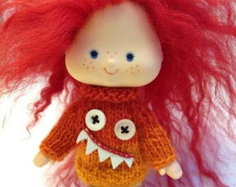 pdf knitting pattern - Mini monster sweater for vintage Strawberry Shortcake doll.