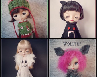 All FOUR Spooky PDF knitting patterns for 12" Blythe