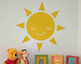 Smiling Sun Vinyl Decal - Sun, Sun Vinyl Wall Art, Sun Sticker, Sun Decor, Sun Decorations, Sun Art, Nursery Art, Kids room Art