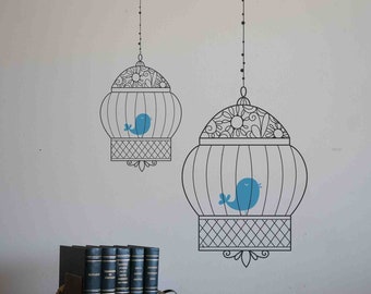 Fancy Bird Cage Vinyl Wall Decal size MEDIUM - Bird, Bird Decal, Bird Sticker, Bird Cage Wall Art, Decorative Bird Cage, Home Decor Bird