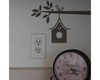 Birdhouse Wall Decal size SMALL – Tree Branch with hanging Birdhouse, Home Décor, Nursery Decal, Office Décor, Child Decor, Baby Birdhouse