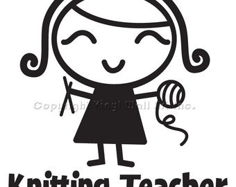 Knit Teacher Vinyl Car Decal - Car Decal, Laptop Sticker, Window Decal, Personalized Decal,
