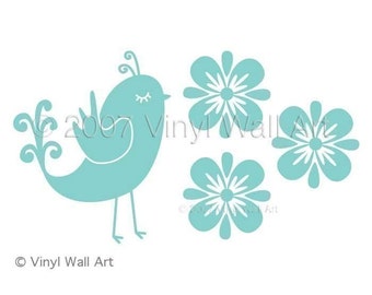 Quail and Flowers Vinyl Wall Decal - Home Decor, Office Decor, Bird Decal, Flower Decal, Nursery Decor, Bedroom Decor