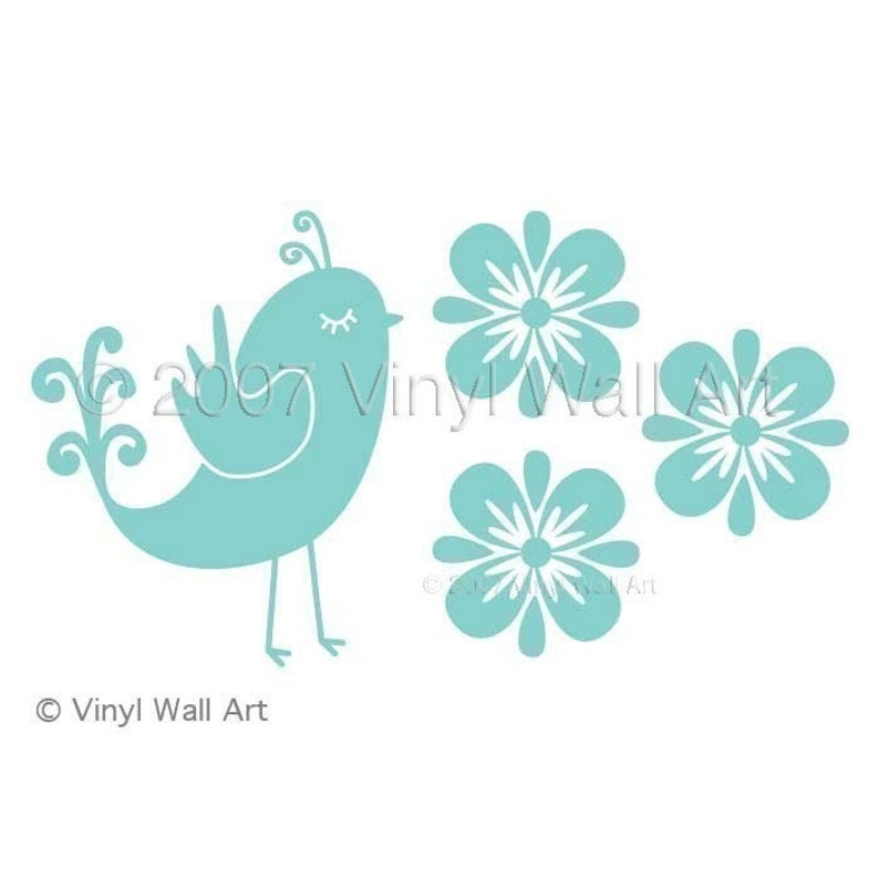 Bird Decal Office Decor Home Decor Nursery Decor Bedroom Decor Flower Decal Quail and Flowers Vinyl Wall Decal size LARGE