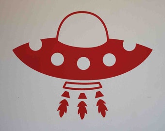 Flying Saucer Vinyl Decal - Children's Room Decor, Nursery Design, Little Boy Decal