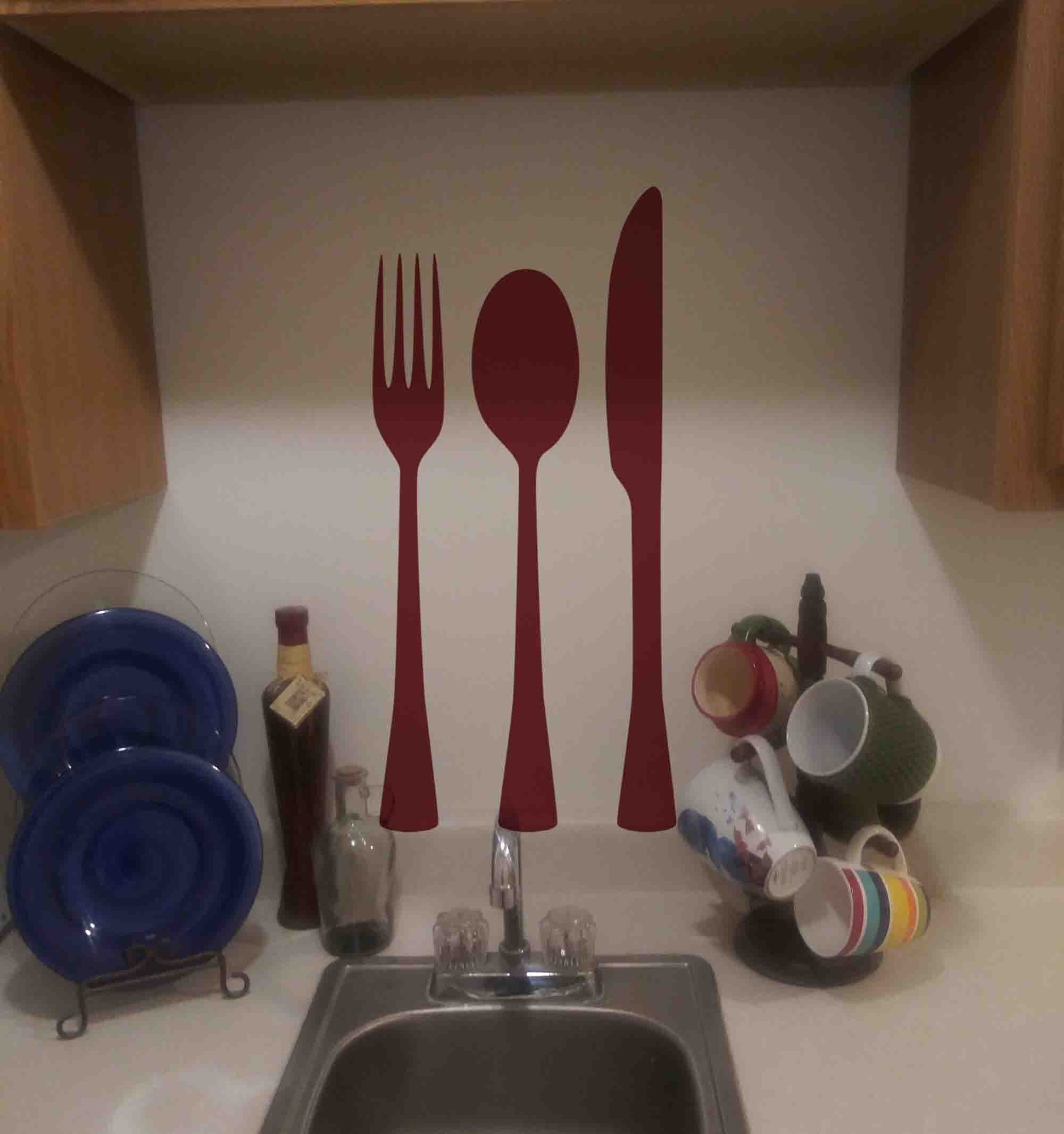 Silverware Set Vinyl Decal size MEDIUM - Kitchen Decor Wall Art Decal, Utensil Wall Art, Cutlery Wall Art, Fork Knife Spoon Decals