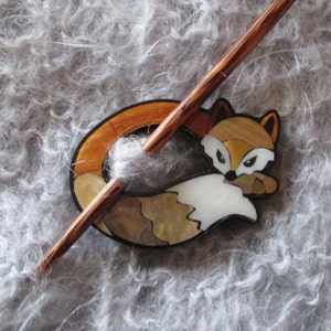 Fox Shawl Pin, Handmade Inlaid Shell Fox Shawl Pin Brooch, Wood Shell Sweater & Shawl Closure