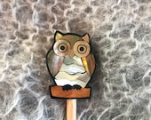 Owl Shawl Stick, Abalone Shell Owl Shawl Pin, Inlaid Shell Owl Shawl Pin