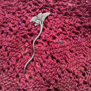 Floral White Bronze Flower Shawl Pin, Hand Made Shawl Stick Pin by Bonnie Bishoff Made in USA