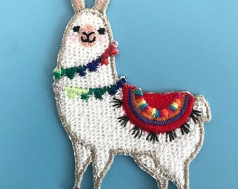 Llama Iron On Embroidery Patch, Made in France Alpaca Applique