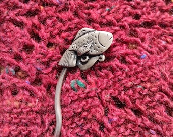 Fish White Bronze Shawl Pin Stick, Shawl Stick Pin Hand Made in the USA by Bonnie Bishoff, Knitwear Jewelry