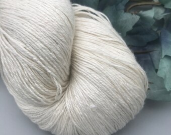 Fingering Tussah Silk Linen Undyed Yarn, Fingering Weight Yarn Natural Ecru Ecru Yarn Blank Large 4.25 oz Skein