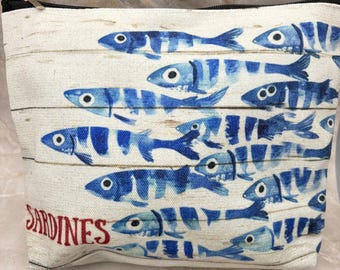 Retro Sardine Craft Notions Accessory Bag, Knitting Project Craft Storage Pouch, Zipper Makeup Case