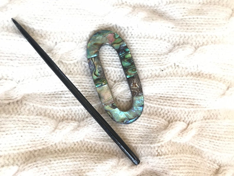 Abalone Paua Shell Oval Shawl Pin, Handcrafted Oval Inlaid Shell Shawl Pin Brooch image 4