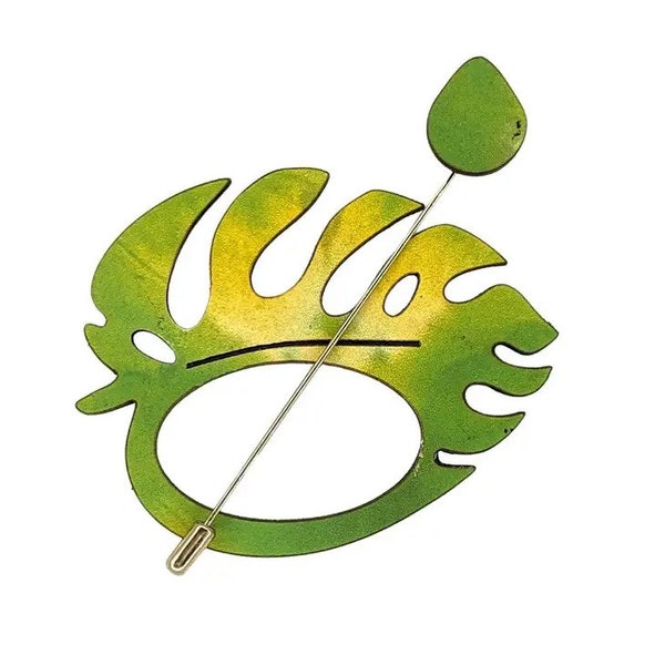 Monstera Leaf Scarf and Shawl Pin, Handmade Laser Cut Wooden Green Leaf Shawl Pin