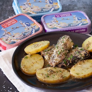 La Bonne Mer 3 Sardine Tin Gift Pack, Tinned Fish, Wild Caught French Sardines in Butter:  Thyme, Fleur de Sel, Parsley