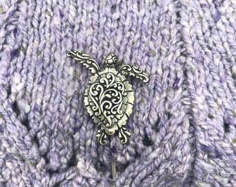 Jul Designs Filigree Sea Turtle Shawl Pin Stick, Handcrafted Shawl Pin, Turtle Hair Stick, Knitting gift, Handmade Pin