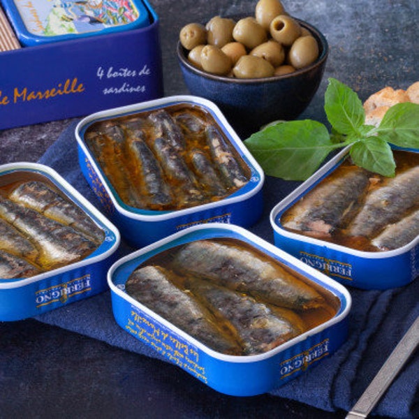 La Belles De Marseilles 4 Sardine Tin Gift Pack, Sardines from France, Tinned Fish